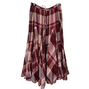 Denim 24/7 Burgundy Plaid Cotton Gauze Maxi Skirt Plus Size 20W Boho Tiered